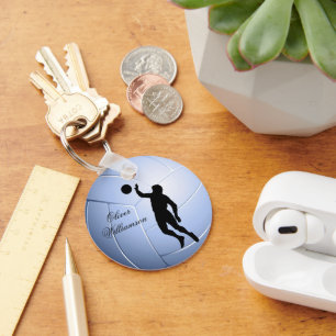 Volleyballspieler-Silhouette und Ball personalisie Schlüsselanhänger