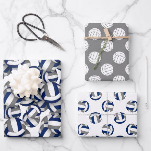 Volleyballsportmuster zur Koordinierung von blau-g Geschenkpapier Set