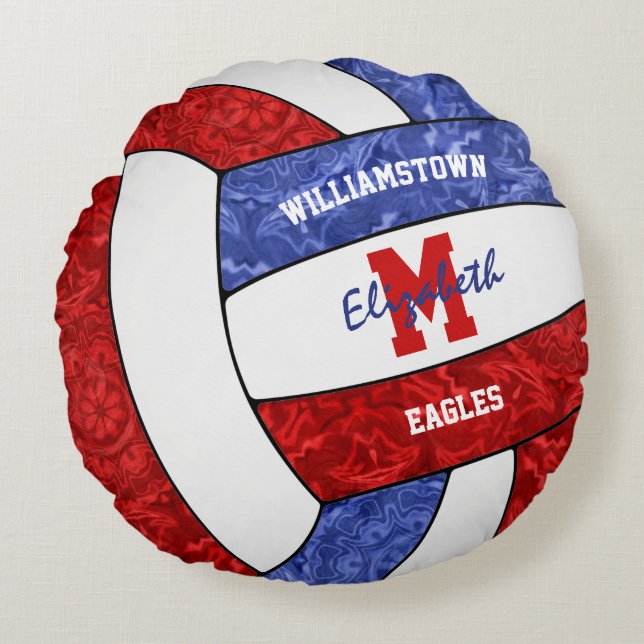 Volleyballzimmerdekoration für Rot-Blau-Mädchen Rundes Kissen (Vorderseite)
