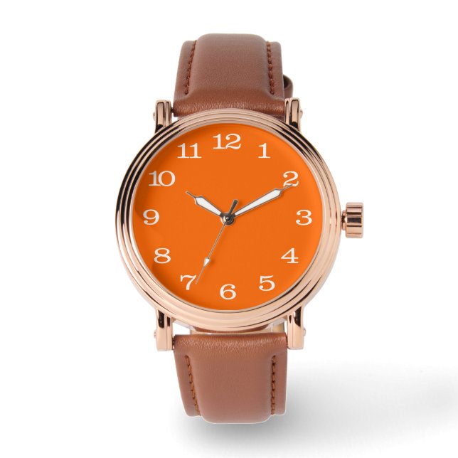 Vollfarben, weiß, neonorange armbanduhr (Vorderseite)