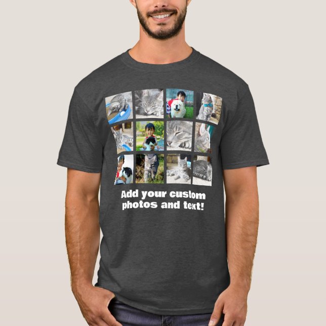 Vollfarbige 12-Foto-Mosaikbildmontage T-Shirt (Vorderseite)