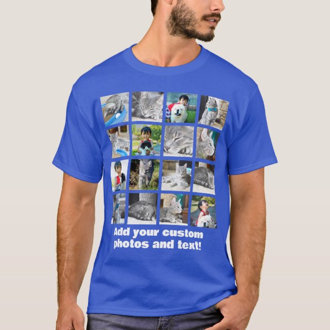 Vollfarbige 16-Foto-Mosaikbildmontage T-Shirt (Vorderseite)