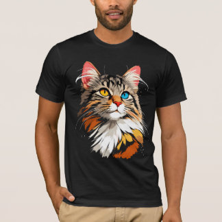 Vollfarbiges Katzen-Gesicht-T-Shirt | Lebendige Fe T-Shirt