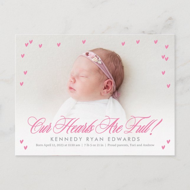 Vollherzige Geburtshilfeverkündung für Baby Postca Postkarte (Vorderseite)
