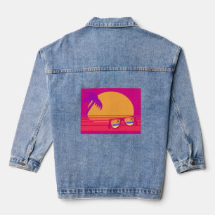Völlig Eighties Strand Spaß Neon Sonnenuntergang Jeansjacke