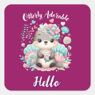 Völlig entzückender süßer Kawaii-Otter  Quadratischer Aufkleber