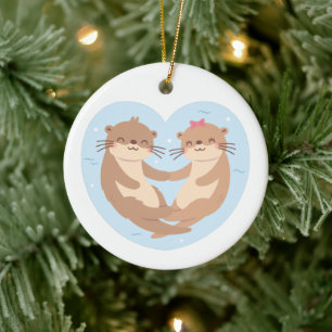 Völlig in dich verliebt, süßer Otter hält Händchen Keramik Ornament