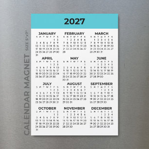 Volljahresansicht 2027 Aqua Blau Magnetkalender Magnetkarte