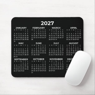 Volljahresansicht 2027 Kalender Minimal Schwarz/We Mousepad