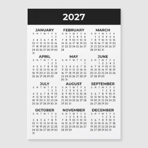 Volljahresansicht 2027 Schwarz-Weiß-Magnetkalender Magnetkarte