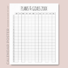 Volljahreskalender-Skript Pläne & Ziele Planer Poster