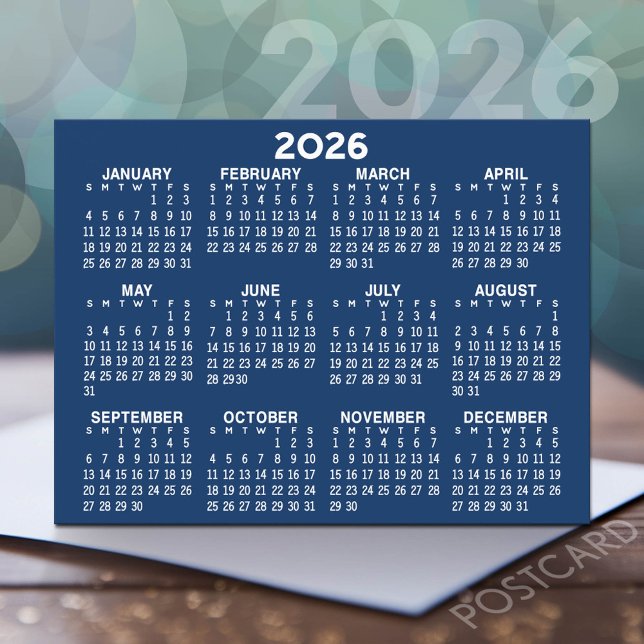 Volljähriges Ansichtskalender - horizontal blau Postkarte (2026 Calendar Postcard)