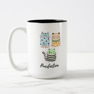 Vollkommen süßes Kawaii-Muster Katzen Kunst Zweifarbige Tasse