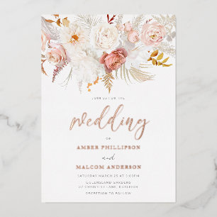 Vollkommene Rose Gold & Blush Blues Hochzeit Folieneinladung