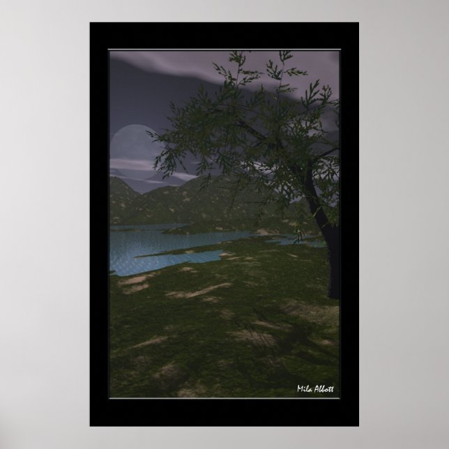 Vollmond am Fluss Poster (Vorne)