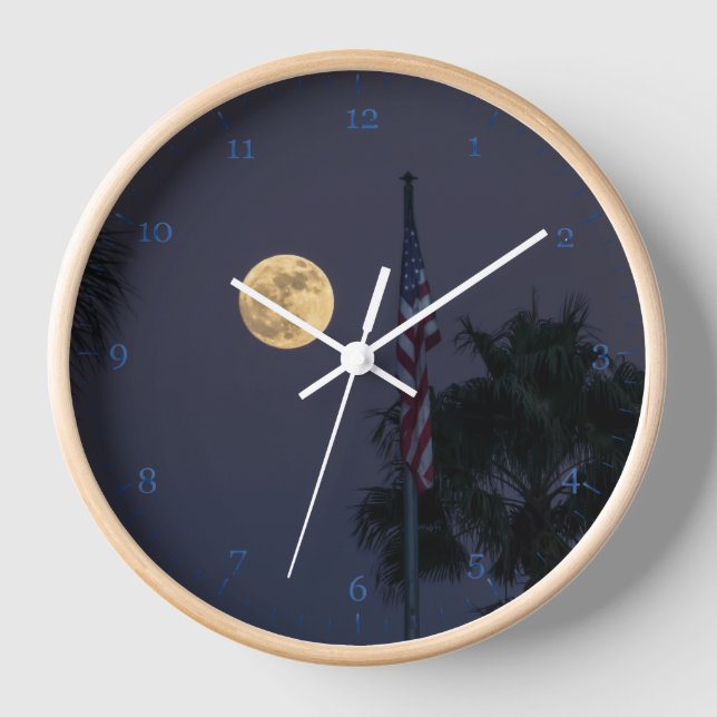 Vollmond, amerikanische Flagge und Palme Uhr (Vorderseite)