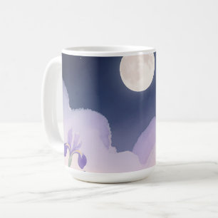 Vollmond Aquarell Iris Blumen Nacht Kaffeetasse