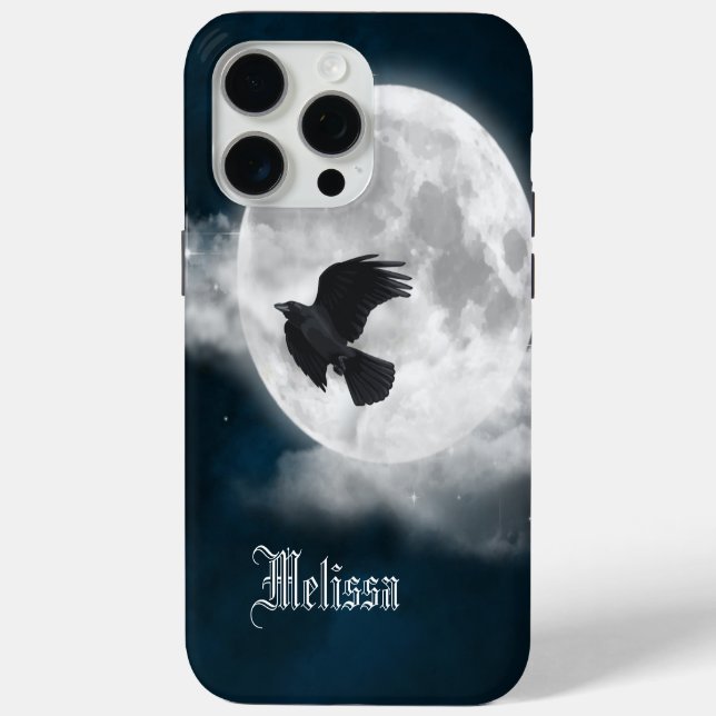 Vollmond auf Blue Suede mit Raven Case-Mate iPhone Hülle (Rückseite)