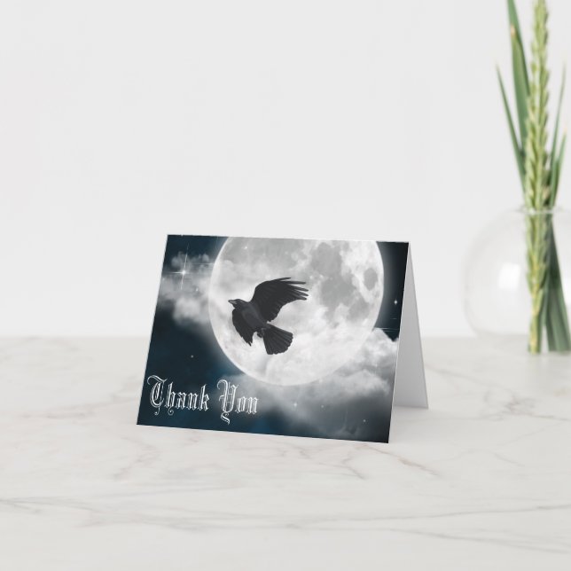 Vollmond auf Blue Suede mit Raven Dankeskarte (Vorderseite)