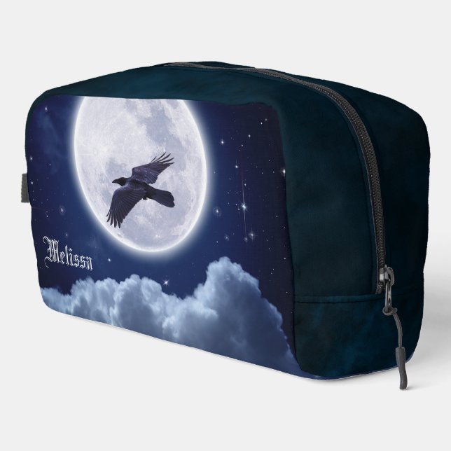 Vollmond auf Blue Suede mit Raven Waschbeutel (Rechte Ecke)