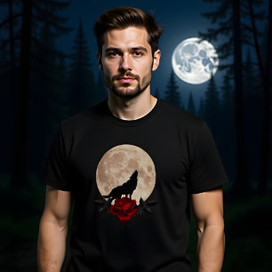 Vollmond-Blutrose mit Wolf T-Shirt