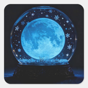 Vollmond der Wintersonnenwende in einer Schneekuge Quadratischer Aufkleber