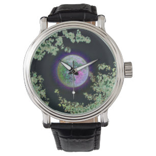 Vollmond durch die Bäume bei Twilight Armbanduhr