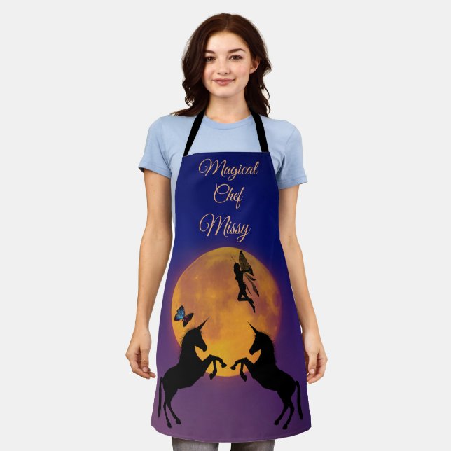 Vollmond Einhorn Lila Magie Schürze (Getragen)