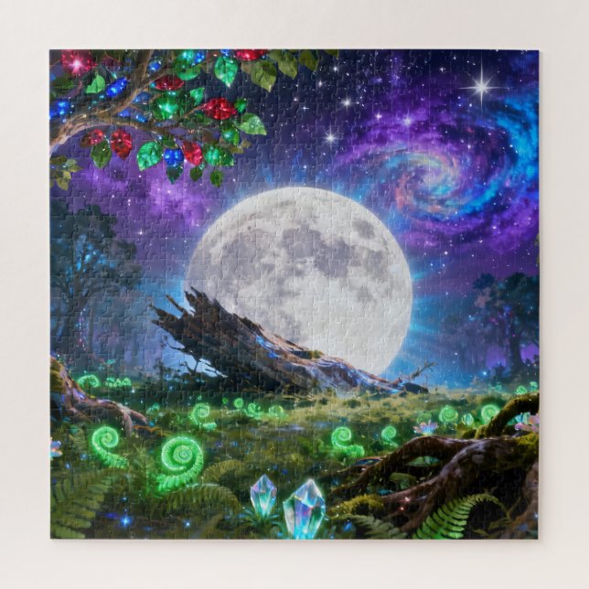 Vollmond-Fantasie-Wald-Puzzle (Vertikal)