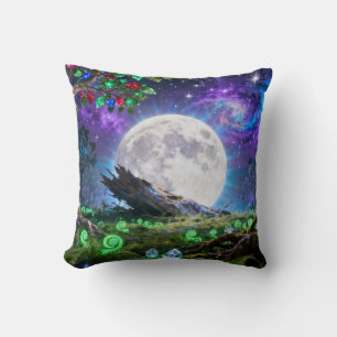 Vollmond-Fantasie-Wald-Wurfkissen Kissen