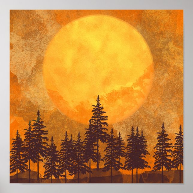 Vollmond Forest Watercolor-Poster Poster (Vorne)