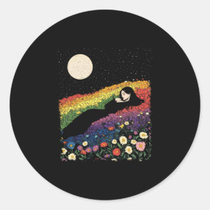 Vollmond Frauen Cottagecore Mädchen floral Regenbo Runder Aufkleber