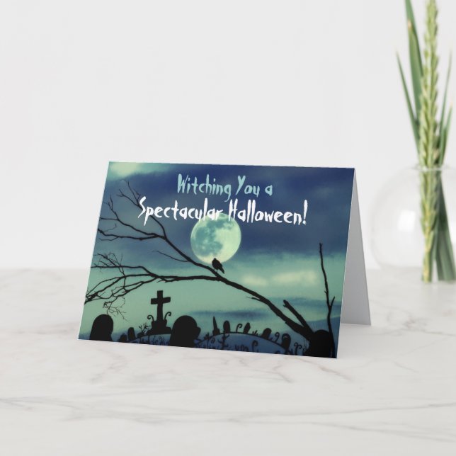 Vollmond-Friedhof-Glückskarte Halloween Karte (Vorderseite)