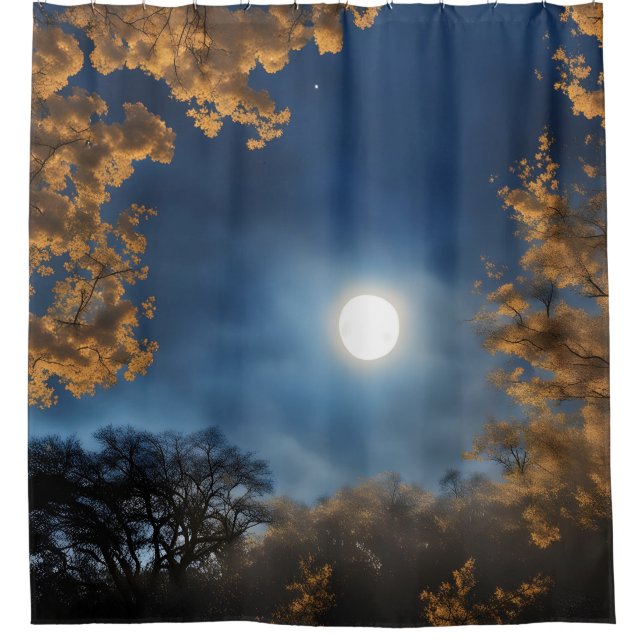 Vollmond Gerahmt von Bäumen Duschvorhang (Vorderseite)