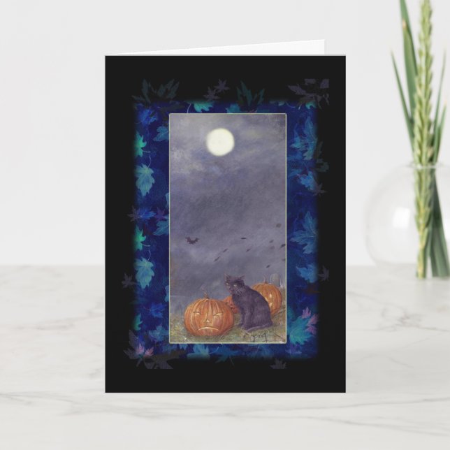 VOLLMOND-HALLOWEEN-GRUSS SCHWARZEN CAT KARTE (Vorderseite)