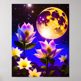Vollmond, heller Mond, Sternennacht, Mondlicht Poster