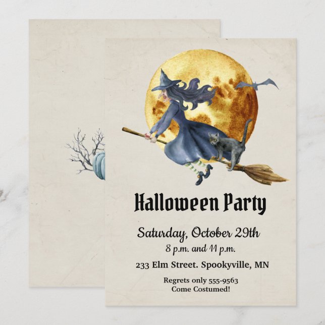 Vollmond-Hexe-Halloween-Party Einladung (Vorne/Hinten)