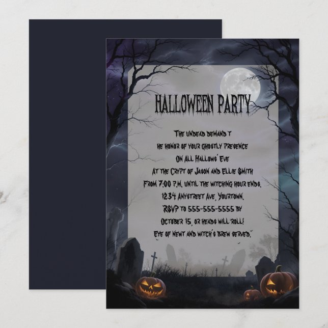 Vollmond im Friedhof-Halloween-Party Einladung (Vorne/Hinten)