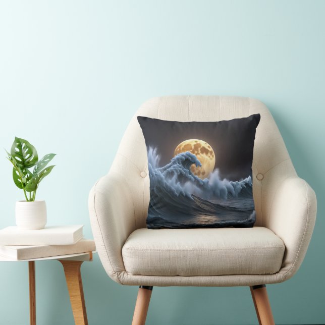 Vollmond in der Ozeanwelle Kissen (Stuhl )