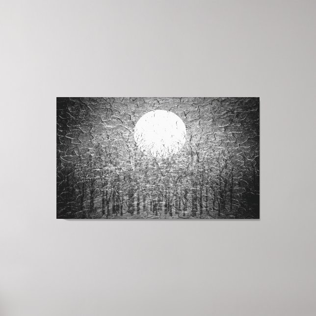 Vollmond in der Winternacht | Schwarz-Weiß-Kunst 2 Leinwanddruck (Vorderseite)