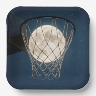 Vollmond in einem Basketballnetz Pappteller