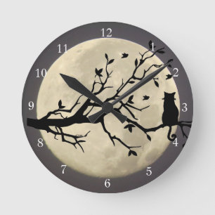 Vollmond-Katzen-wunderliche Zeit Runde Wanduhr