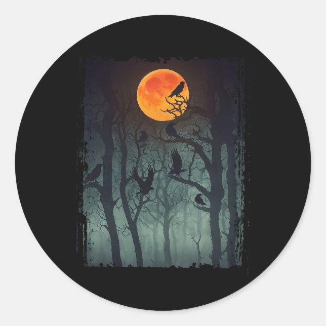 Vollmond Krow Gloomy Forest Kostüm Phantastisch Ha Runder Aufkleber (Vorderseite)