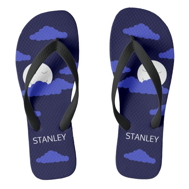 Vollmond lächeln mit Wolken: Dunkelblau Flip Flops (Fußbett)