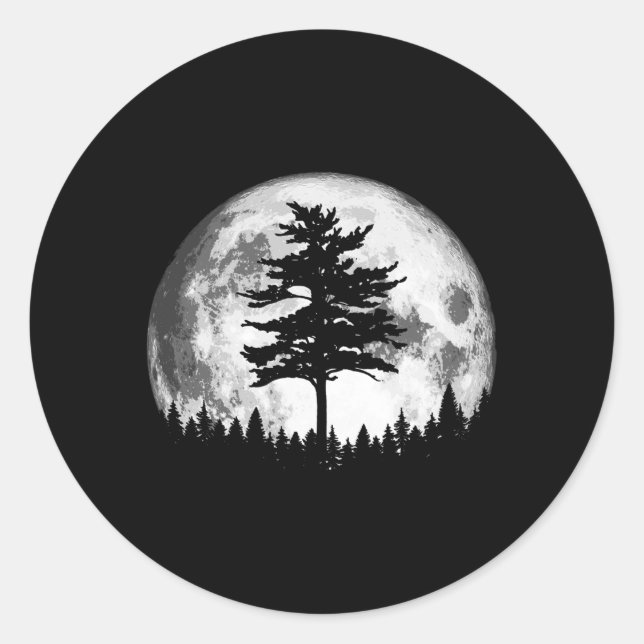 Vollmond Minimalistisch E Tree Runder Aufkleber (Vorderseite)