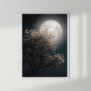 Vollmond mit blühendem Baum Poster