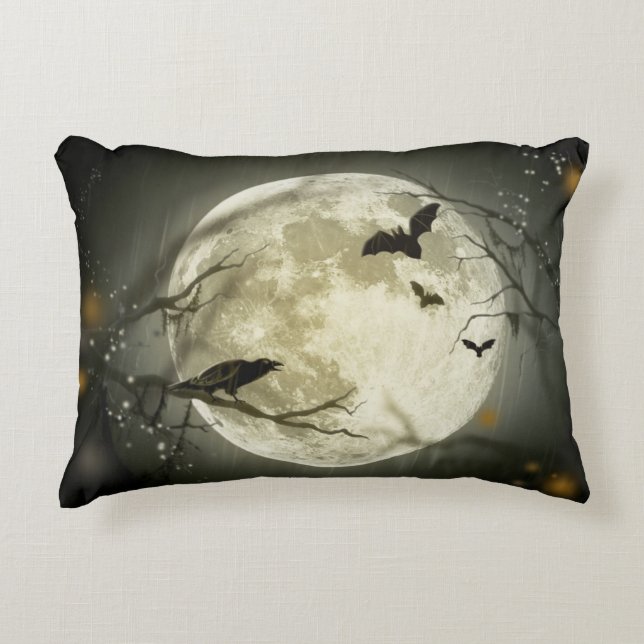 Vollmond mit Fledermäusen und Raven Dekokissen (Vorderseite)