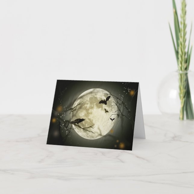Vollmond mit Fledermäusen und Raven. Karte (Vorderseite)