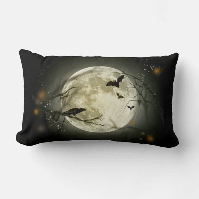 Vollmond mit Fledermäusen und Raven Lendenkissen (Vorderseite)