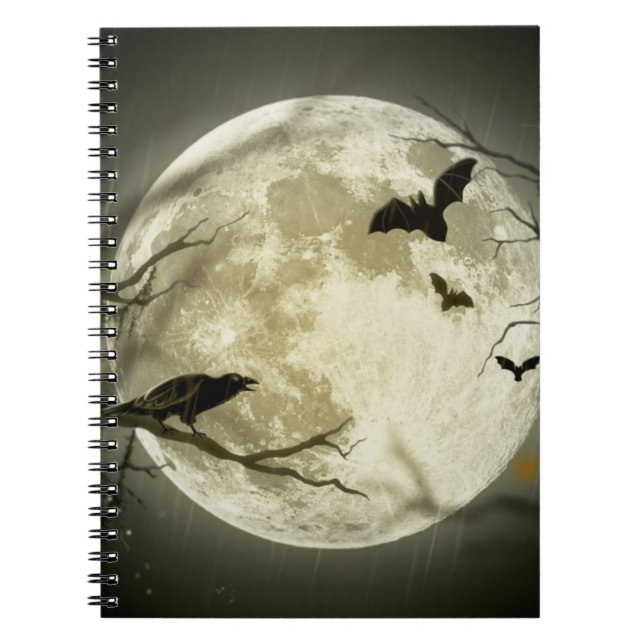 Vollmond mit Fledermäusen und Raven Notizblock (Vorderseite)